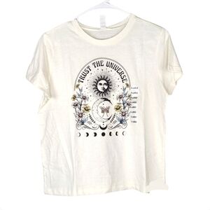NWT Boutique Trust The Universe Cream Crop Short Sleeve Tee Size XL. T112